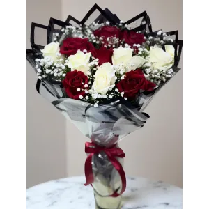 Imported White and Red Roses Bouquet Imported White and Red Roses Bouquet