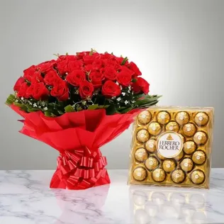 Ferrero with Red Roses Bouquet
