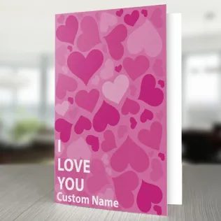 Personalised Pink Hearts Greeting Card